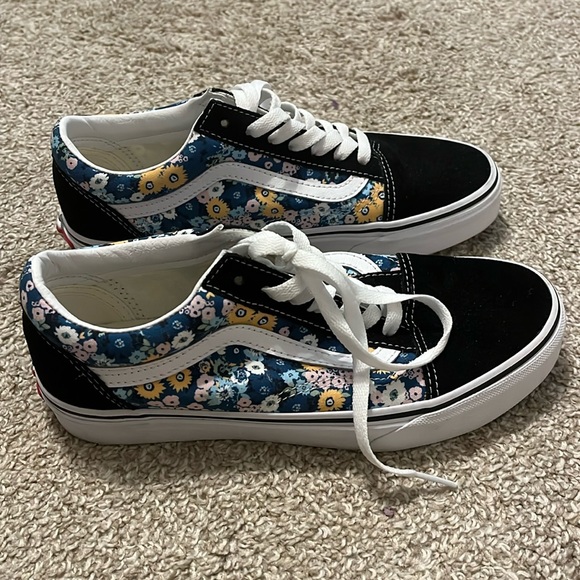 Vans Shoes - Floral and Black Vans Old Skool Shoe, Like New, Worn Once, Size 7.5